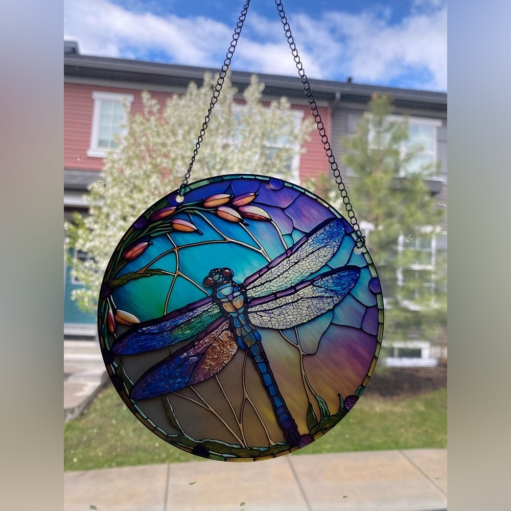 🟣2 for $25🟣 Chromatic colored dragonfly window hanging acrylic disk suncatcher - Picture 1 of 4